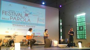 Presentazione "Mia Martini. Almeno tu nell'universo" con Leda Bertè e il chitarrista Giandomenico Anellinoa Parma, Festival della Parola, Workout Pasubio, 5 luglio 2015